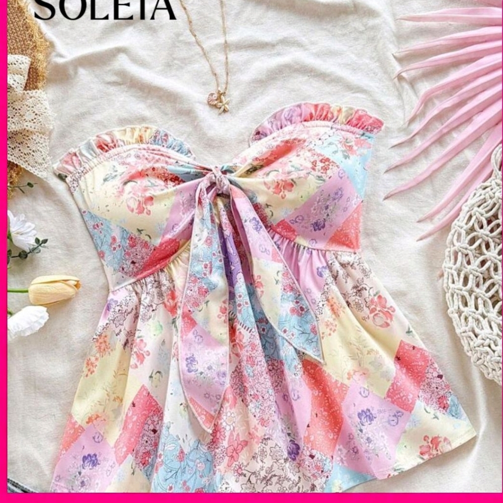 Colorful Patchwork Strapless Top